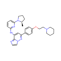 C[C@@H]1CCCN1c1cccc(Nc2cc(-c3ccc(OCCN4CCCCC4)cc3)nn3ccnc23)n1 ZINC000207423606