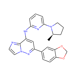 C[C@@H]1CCCN1c1cccc(Nc2cc(-c3ccc4c(c3)OCO4)nn3ccnc23)n1 ZINC000207348344