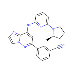 C[C@@H]1CCCN1c1cccc(Nc2cc(-c3cccc(C#N)c3)nn3ccnc23)n1 ZINC000204928512