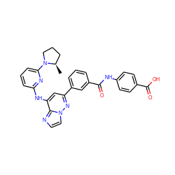 C[C@@H]1CCCN1c1cccc(Nc2cc(-c3cccc(C(=O)Nc4ccc(C(=O)O)cc4)c3)nn3ccnc23)n1 ZINC000207342425