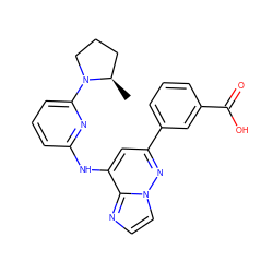 C[C@@H]1CCCN1c1cccc(Nc2cc(-c3cccc(C(=O)O)c3)nn3ccnc23)n1 ZINC000207342206