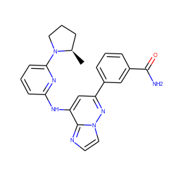 C[C@@H]1CCCN1c1cccc(Nc2cc(-c3cccc(C(N)=O)c3)nn3ccnc23)n1 ZINC000207342546