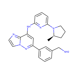 C[C@@H]1CCCN1c1cccc(Nc2cc(-c3cccc(CN)c3)nn3ccnc23)n1 ZINC000095579167