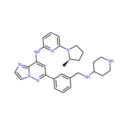 C[C@@H]1CCCN1c1cccc(Nc2cc(-c3cccc(CNC4CCNCC4)c3)nn3ccnc23)n1 ZINC000207331433