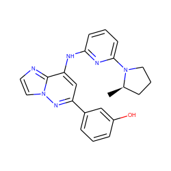 C[C@@H]1CCCN1c1cccc(Nc2cc(-c3cccc(O)c3)nn3ccnc23)n1 ZINC000207418011