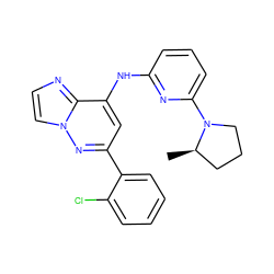 C[C@@H]1CCCN1c1cccc(Nc2cc(-c3ccccc3Cl)nn3ccnc23)n1 ZINC000207382483