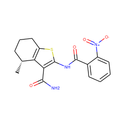 C[C@@H]1CCCc2sc(NC(=O)c3ccccc3[N+](=O)[O-])c(C(N)=O)c21 ZINC000045302658