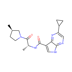 C[C@@H]1CCN(C(=O)[C@@H](C)NC(=O)c2c[nH]c3ncc(C4CC4)nc23)C1 ZINC000095582423