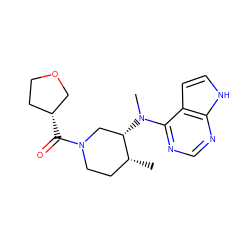 C[C@@H]1CCN(C(=O)[C@@H]2CCOC2)C[C@@H]1N(C)c1ncnc2[nH]ccc12 ZINC000034334516