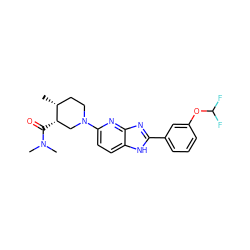 C[C@@H]1CCN(c2ccc3[nH]c(-c4cccc(OC(F)F)c4)nc3n2)C[C@@H]1C(=O)N(C)C ZINC000221228500