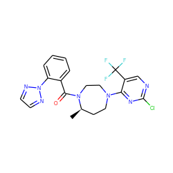 C[C@@H]1CCN(c2nc(Cl)ncc2C(F)(F)F)CCN1C(=O)c1ccccc1-n1nccn1 ZINC000473115254