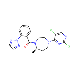 C[C@@H]1CCN(c2nc(Cl)ncc2Cl)CCN1C(=O)c1ccccc1-n1nccn1 ZINC000473111414