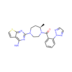 C[C@@H]1CCN(c2nc(N)c3ccsc3n2)CCN1C(=O)c1ccccc1-n1nccn1 ZINC000169347342