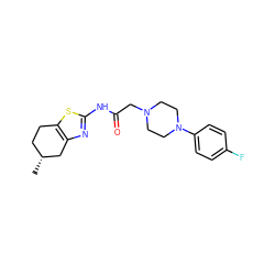 C[C@@H]1CCc2sc(NC(=O)CN3CCN(c4ccc(F)cc4)CC3)nc2C1 ZINC000096258517