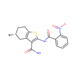 C[C@@H]1CCc2sc(NC(=O)c3ccccc3[N+](=O)[O-])c(C(N)=O)c2C1 ZINC000005919970