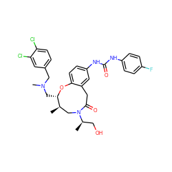 C[C@@H]1CN([C@H](C)CO)C(=O)Cc2cc(NC(=O)Nc3ccc(F)cc3)ccc2O[C@H]1CN(C)Cc1ccc(Cl)c(Cl)c1 ZINC000095566615