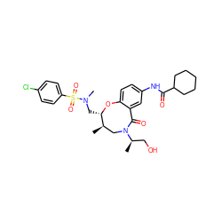 C[C@@H]1CN([C@H](C)CO)C(=O)c2cc(NC(=O)C3CCCCC3)ccc2O[C@H]1CN(C)S(=O)(=O)c1ccc(Cl)cc1 ZINC000095600822