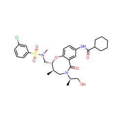 C[C@@H]1CN([C@H](C)CO)C(=O)c2cc(NC(=O)C3CCCCC3)ccc2O[C@H]1CN(C)S(=O)(=O)c1cccc(Cl)c1 ZINC000095600073