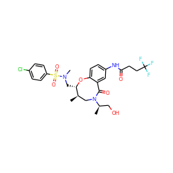 C[C@@H]1CN([C@H](C)CO)C(=O)c2cc(NC(=O)CCC(F)(F)F)ccc2O[C@H]1CN(C)S(=O)(=O)c1ccc(Cl)cc1 ZINC000095857282