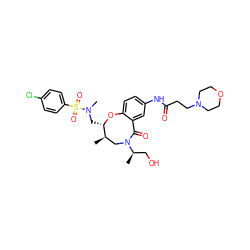 C[C@@H]1CN([C@H](C)CO)C(=O)c2cc(NC(=O)CCN3CCOCC3)ccc2O[C@H]1CN(C)S(=O)(=O)c1ccc(Cl)cc1 ZINC000095848271