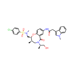 C[C@@H]1CN([C@H](C)CO)C(=O)c2cc(NC(=O)Cc3cn(C)c4ccccc34)ccc2O[C@@H]1CN(C)S(=O)(=O)c1ccc(Cl)cc1 ZINC000095755361