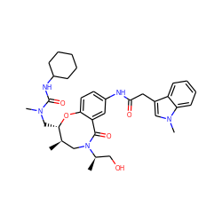 C[C@@H]1CN([C@H](C)CO)C(=O)c2cc(NC(=O)Cc3cn(C)c4ccccc34)ccc2O[C@H]1CN(C)C(=O)NC1CCCCC1 ZINC000095854342