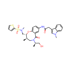 C[C@@H]1CN([C@H](C)CO)C(=O)c2cc(NC(=O)Cc3cn(C)c4ccccc34)ccc2O[C@H]1CN(C)S(=O)(=O)c1cccs1 ZINC000095861149