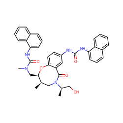 C[C@@H]1CN([C@H](C)CO)C(=O)c2cc(NC(=O)Nc3cccc4ccccc34)ccc2O[C@@H]1CN(C)C(=O)Nc1cccc2ccccc12 ZINC000095600480