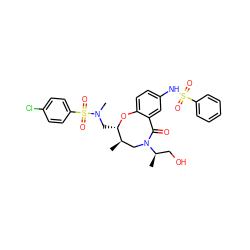 C[C@@H]1CN([C@H](C)CO)C(=O)c2cc(NS(=O)(=O)c3ccccc3)ccc2O[C@H]1CN(C)S(=O)(=O)c1ccc(Cl)cc1 ZINC000095861199