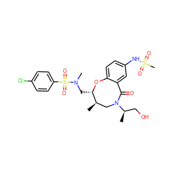 C[C@@H]1CN([C@H](C)CO)C(=O)c2cc(NS(C)(=O)=O)ccc2O[C@H]1CN(C)S(=O)(=O)c1ccc(Cl)cc1 ZINC000095849463