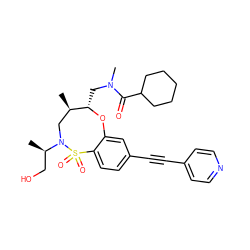 C[C@@H]1CN([C@H](C)CO)S(=O)(=O)c2ccc(C#Cc3ccncc3)cc2O[C@H]1CN(C)C(=O)C1CCCCC1 ZINC000095603406