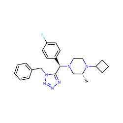 C[C@@H]1CN([C@H](c2ccc(F)cc2)c2nnnn2Cc2ccccc2)CCN1C1CCC1 ZINC000058576584