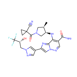 C[C@@H]1CN(C(=O)C2(C#N)CC2)C[C@@H]1Nc1c(C(N)=O)cnn2cc(-c3cnn(C[C@@H](O)C(F)(F)F)c3)nc12 ZINC001772651430