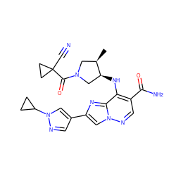 C[C@@H]1CN(C(=O)C2(C#N)CC2)C[C@@H]1Nc1c(C(N)=O)cnn2cc(-c3cnn(C4CC4)c3)nc12 ZINC001772643907