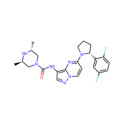 C[C@@H]1CN(C(=O)Nc2cnn3ccc(N4CCC[C@@H]4c4cc(F)ccc4F)nc23)C[C@@H](C)N1 ZINC000118398232