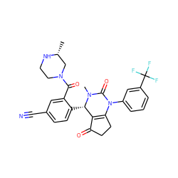 C[C@@H]1CN(C(=O)c2cc(C#N)ccc2[C@H]2C3=C(CCC3=O)N(c3cccc(C(F)(F)F)c3)C(=O)N2C)CCN1 ZINC001772635374