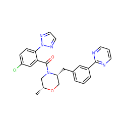 C[C@@H]1CN(C(=O)c2cc(Cl)ccc2-n2nccn2)[C@H](Cc2cccc(-c3ncccn3)c2)CO1 ZINC000222074170