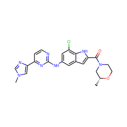 C[C@@H]1CN(C(=O)c2cc3cc(Nc4nccc(-c5cn(C)cn5)n4)cc(Cl)c3[nH]2)CCO1 ZINC000222326544