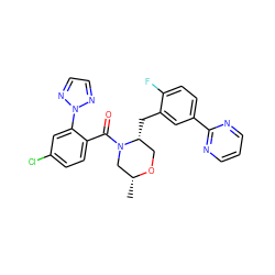 C[C@@H]1CN(C(=O)c2ccc(Cl)cc2-n2nccn2)[C@H](Cc2cc(-c3ncccn3)ccc2F)CO1 ZINC000222092961