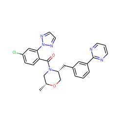 C[C@@H]1CN(C(=O)c2ccc(Cl)cc2-n2nccn2)[C@H](Cc2cccc(-c3ncccn3)c2)CO1 ZINC000222088100