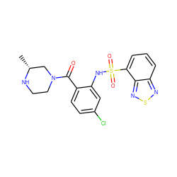 C[C@@H]1CN(C(=O)c2ccc(Cl)cc2NS(=O)(=O)c2cccc3nsnc23)CCN1 ZINC000035064986