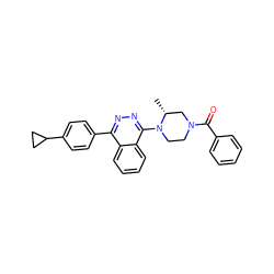 C[C@@H]1CN(C(=O)c2ccccc2)CCN1c1nnc(-c2ccc(C3CC3)cc2)c2ccccc12 ZINC000049037483