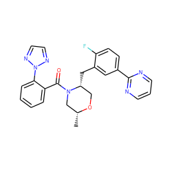 C[C@@H]1CN(C(=O)c2ccccc2-n2nccn2)[C@H](Cc2cc(-c3ncccn3)ccc2F)CO1 ZINC000222114972