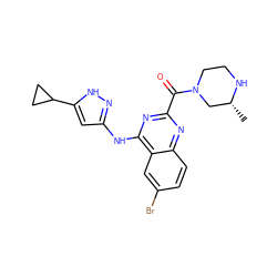 C[C@@H]1CN(C(=O)c2nc(Nc3cc(C4CC4)[nH]n3)c3cc(Br)ccc3n2)CCN1 ZINC001772607739