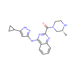 C[C@@H]1CN(C(=O)c2nc(Nc3cc(C4CC4)[nH]n3)c3ccccc3n2)CCN1 ZINC001772654938