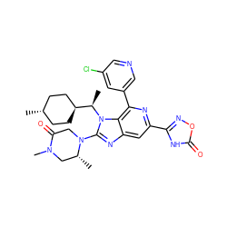 C[C@@H]1CN(C)C(=O)CN1c1nc2cc(-c3noc(=O)[nH]3)nc(-c3cncc(Cl)c3)c2n1[C@H](C)[C@H]1CC[C@H](C)CC1 ZINC000261124179