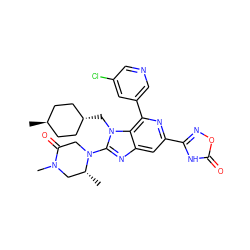 C[C@@H]1CN(C)C(=O)CN1c1nc2cc(-c3noc(=O)[nH]3)nc(-c3cncc(Cl)c3)c2n1C[C@H]1CC[C@H](C)CC1 ZINC000261152273