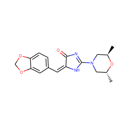 C[C@@H]1CN(C2=NC(=O)/C(=C\c3ccc4c(c3)OCO4)N2)C[C@@H](C)O1 ZINC000015953349