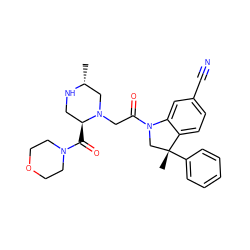 C[C@@H]1CN(CC(=O)N2C[C@@](C)(c3ccccc3)c3ccc(C#N)cc32)[C@@H](C(=O)N2CCOCC2)CN1 ZINC000219011312