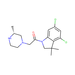 C[C@@H]1CN(CC(=O)N2CC(C)(C)c3c(Cl)cc(Cl)cc32)CCN1 ZINC000219023549